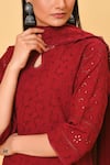 Shop_NUHH_Maroon Kurta And Pant 100% Cotton Round Schiffli Set  _Online_at_Aza_Fashions