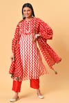 Buy_Nuhh_Red Cotton Chanderi Printed Kurta Set_at_Aza_Fashions