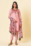 Buy_NUHH_Pink Organza, 100% Polyester, Art Silk Round Embroidered Kurta Set _at_Aza_Fashions