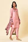 NUHH_Pink Organza, 100% Polyester, Art Silk Round Embroidered Kurta Set _Online_at_Aza_Fashions