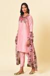 Buy_NUHH_Pink Organza, 100% Polyester, Art Silk Round Embroidered Kurta Set _Online_at_Aza_Fashions