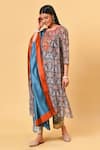 Buy_NUHH_Blue Chanderi, Camisole 100% Cotton Round Printed Kurta Set _at_Aza_Fashions
