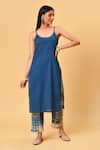 NUHH_Blue Chanderi, Camisole 100% Cotton Round Printed Kurta Set _Online_at_Aza_Fashions