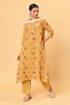 Buy_NUHH_Yellow Dupatta 100% Nylon, Kurta 100% Polyester, Pant Printed Asymmetric Set _at_Aza_Fashions