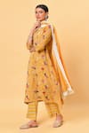 Buy_NUHH_Yellow Dupatta 100% Nylon, Kurta 100% Polyester, Pant Printed Asymmetric Set _Online_at_Aza_Fashions