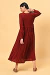 Shop_NUHH_Maroon 100% Polyester V Neck Pleated Midi Dress  _at_Aza_Fashions