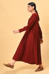 Buy_NUHH_Maroon 100% Polyester V Neck Pleated Midi Dress  _Online_at_Aza_Fashions