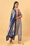 Nuhh_Blue Chanderi, Lining Cotton Round Printed Kurta Set _Online_at_Aza_Fashions
