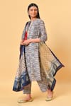 Buy_Nuhh_Blue Chanderi, Lining Cotton Round Printed Kurta Set _Online_at_Aza_Fashions