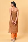 NUHH_Beige Chanderi Embroidery V Neck Printed Kurta Set  _Online_at_Aza_Fashions