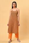 Buy_NUHH_Beige Chanderi Embroidery V Neck Printed Kurta Set  _Online_at_Aza_Fashions