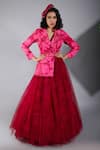 Buy_Show Shaa_Pink Blazer  Skirt Printed Lapel Collar Panelled Flared Gown _at_Aza_Fashions