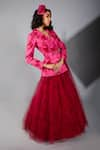 Show Shaa_Pink Blazer  Skirt Printed Lapel Collar Panelled Flared Gown _Online_at_Aza_Fashions