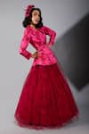 Buy_Show Shaa_Pink Blazer  Skirt Printed Lapel Collar Panelled Flared Gown _Online_at_Aza_Fashions