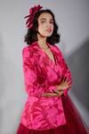 Show Shaa_Pink Blazer  Skirt Printed Lapel Collar Panelled Flared Gown _at_Aza_Fashions