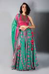 Buy_Show Shaa_Green Silk Embroidery Halter Printed Lehenga Set _at_Aza_Fashions