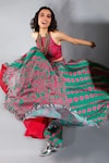 Show Shaa_Green Silk Embroidery Halter Printed Lehenga Set _Online_at_Aza_Fashions