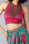 Show Shaa_Green Silk Embroidery Halter Printed Lehenga Set _at_Aza_Fashions