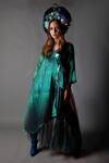 Buy_Show Shaa_Blue Luxurious Silk Embroidery V Neck Organza Iridescent Jacket And Pant Set _Online_at_Aza_Fashions