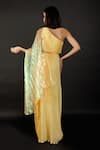 Shop_Show Shaa_Yellow Pleated Satin Embroidery One Shoulder Pre-draped Saree With Blouse _at_Aza_Fashions