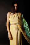 Show Shaa_Yellow Pleated Satin Embroidery One Shoulder Pre-draped Saree With Blouse _Online_at_Aza_Fashions