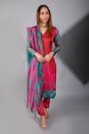Buy_Show Shaa_Pink Silk, Organza V Neck Printed Kurta Set _at_Aza_Fashions