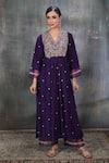 Buy_Label Niti Bothra_Purple Base Fabric Silk Embroidery V Neck Leaf Motif Kurta And Palazzo Set _at_Aza_Fashions