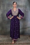 Buy_Label Niti Bothra_Purple Base Fabric Silk Embroidery V Neck Leaf Motif Kurta And Palazzo Set _Online_at_Aza_Fashions