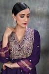 Shop_Label Niti Bothra_Purple Base Fabric Silk Embroidery V Neck Leaf Motif Kurta And Palazzo Set _Online_at_Aza_Fashions