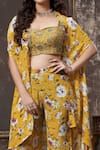 Shop_Namrata Lakhotia_Yellow Crepe Embroidery Cape Open Blouse Printed And Palazzo Set  _at_Aza_Fashions