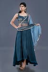 Buy_Divya Kanakia_Green Organza, Net Sweetheart Neck Sequins Embellished Asymmetric Lehenga Set _at_Aza_Fashions