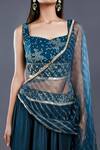Buy_Divya Kanakia_Green Organza, Net Sweetheart Neck Sequins Embellished Asymmetric Lehenga Set _Online_at_Aza_Fashions