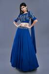 Divya Kanakia Blue Georgette Boat Draped Blouse And Lehenga Set Online at Aza Fashions Divya Kanakia_Blue Georgette Boat Draped Blouse And Lehenga Set _Online_at_Aza_Fashions