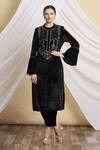 Buy_Nazaakat By Samara Singh_Black Velvet Embroidered Sequins Umbrella Sleeves Kurta And Pant Set _at_Aza_Fashions