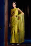 Shop_Shikha Mehta_Green Silk Organza Round Laisa Saree With Blouse _at_Aza_Fashions