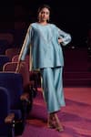 Buy_Shikha Mehta_Blue Silk Chanderi Round Aafri Top And Pant Set _at_Aza_Fashions