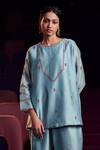 Shop_Shikha Mehta_Blue Silk Chanderi Round Aafri Top And Pant Set _at_Aza_Fashions