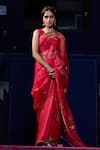 Buy_Shikha Mehta_Red Silk Organza V Neck Rumi Saree With Blouse _at_Aza_Fashions