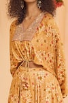 PUNIT BALANA_Yellow Satin Silk Embroidery V Neck Bandhani Print Skirt Set _Online_at_Aza_Fashions