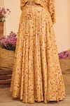 Buy_PUNIT BALANA_Yellow Satin Silk Embroidery V Neck Bandhani Print Skirt Set _Online_at_Aza_Fashions