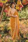 Buy_PUNIT BALANA_Yellow Satin Silk Embroidery Scoop Neck Velvet Saree With Blouse _at_Aza_Fashions