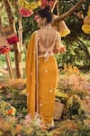 Shop_PUNIT BALANA_Yellow Satin Silk Embroidery Scoop Neck Velvet Saree With Blouse _at_Aza_Fashions