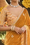 PUNIT BALANA_Yellow Satin Silk Embroidery Scoop Neck Velvet Saree With Blouse _Online_at_Aza_Fashions