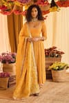 PUNIT BALANA_Yellow Anarkali Silk Chanderi Embroidery Scoop Neck Gota Set _Online_at_Aza_Fashions