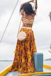 Shop_PUNIT BALANA_Yellow Satin Silk Embellished Sweetheart Neck Leaf Motif Skirt And Blouse Set _at_Aza_Fashions