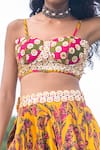 PUNIT BALANA_Yellow Satin Silk Embellished Sweetheart Neck Leaf Motif Skirt And Blouse Set _Online_at_Aza_Fashions