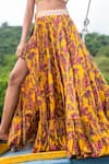Buy_PUNIT BALANA_Yellow Satin Silk Embellished Sweetheart Neck Leaf Motif Skirt And Blouse Set _Online_at_Aza_Fashions