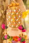 Shop_PUNIT BALANA_Yellow Embroidered Potli Bag _at_Aza_Fashions