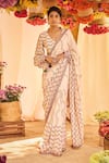 Buy_PUNIT BALANA_Pink Satin Silk Embroidery V Neck Saree With Blouse _at_Aza_Fashions