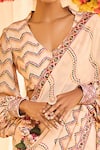 PUNIT BALANA_Pink Satin Silk Embroidery V Neck Saree With Blouse _Online_at_Aza_Fashions